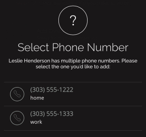 sitter app select phone number