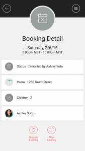 reopen a declined or cancelled babysitting booking with sitter app